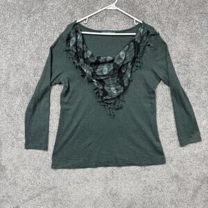 Signature Weekend Top Sz XL Cowl Neck Scarf Trim Artisan Cozy Layering Boho Chic